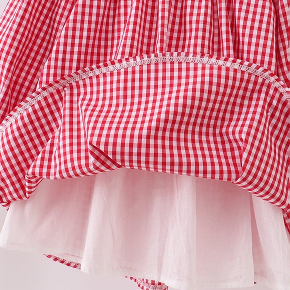 Red Gingham Smocked Dress with Reindeer Embroidery - Picture 4 of 6